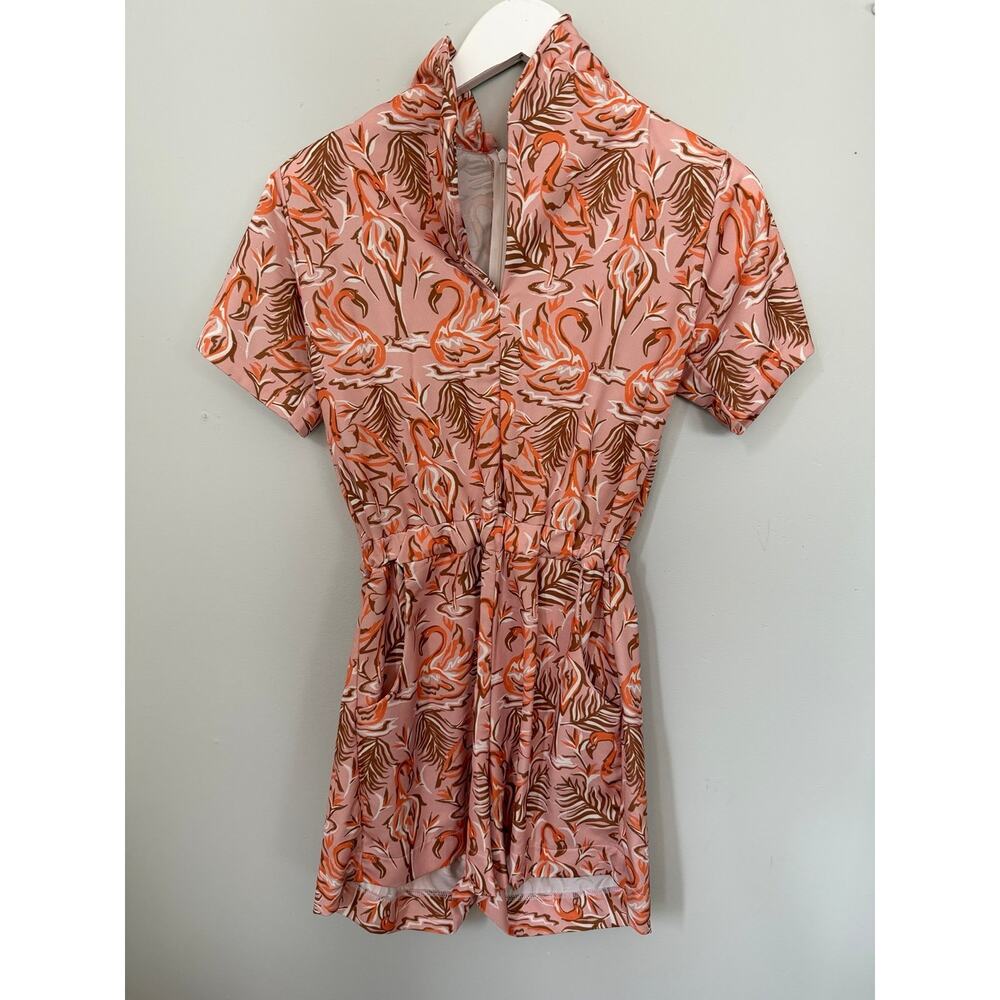 Pink Flamingo Tropical Romper Retro Vacation Outfit XS